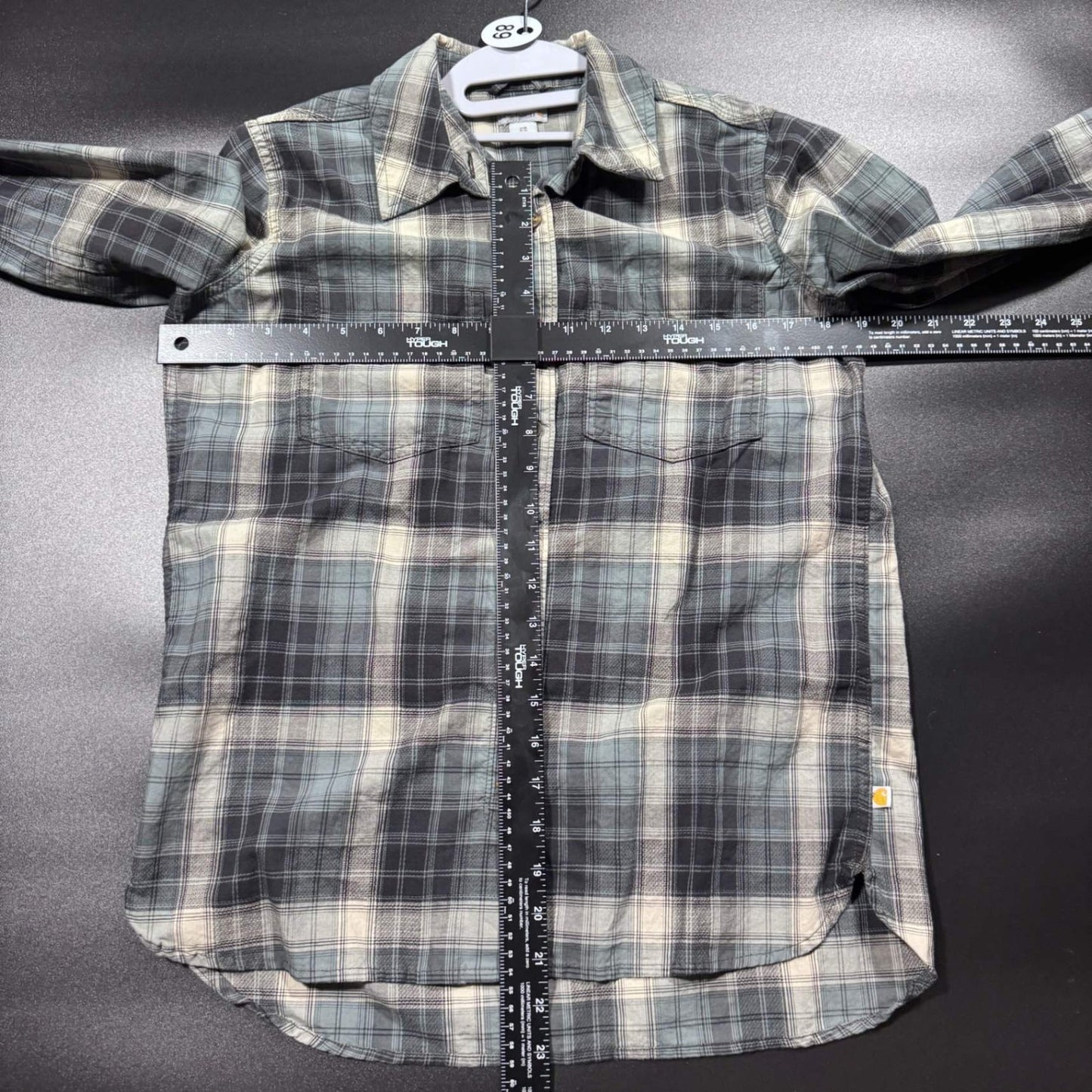 Carhartt Womens XS Plaid Flannel Button Up Shirt Blue Gray Long Sleeve