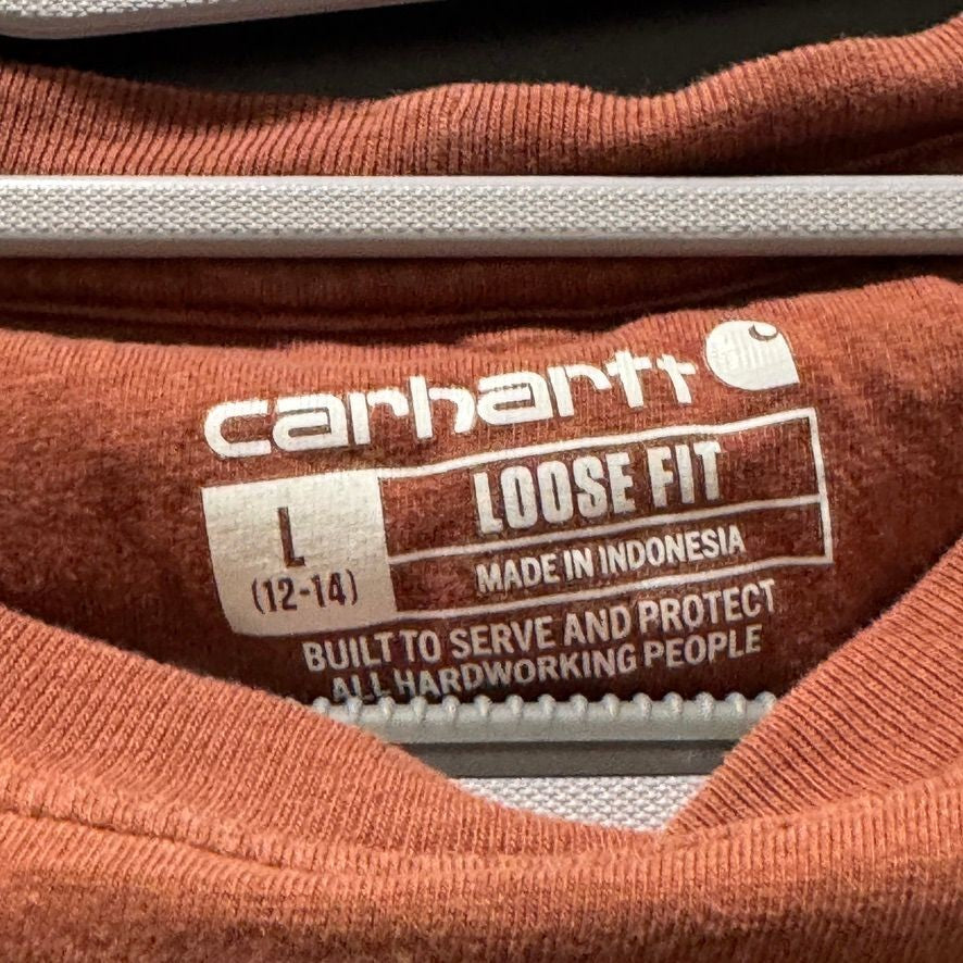 Carhartt Womens L Long Sleeve Pocket T-Shirt Workwear Loose Fit Rust Red
