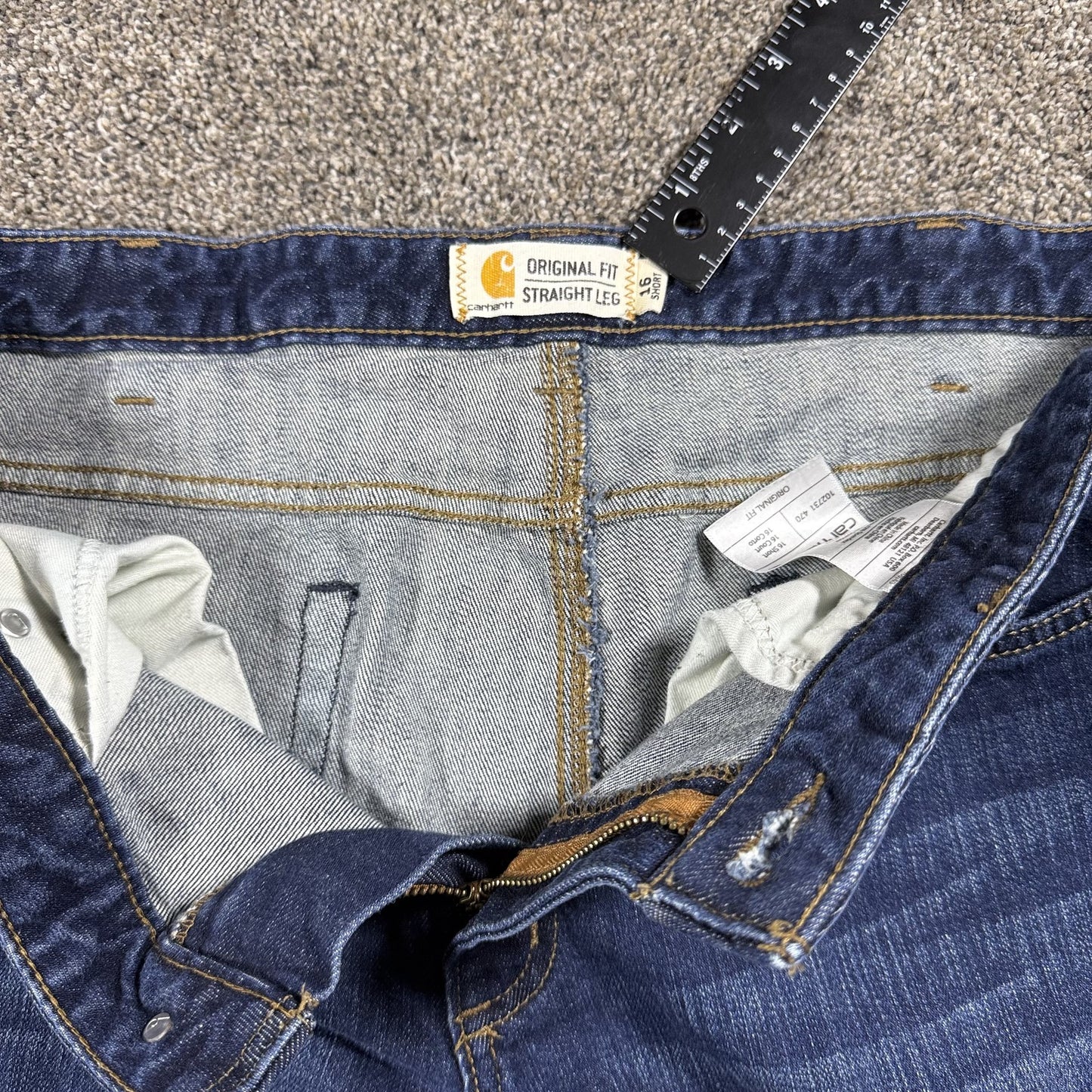 Carhartt Womens Original Fit Jeans Size 16 Short Straight Leg Dark Wash Denim