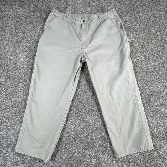 Carhartt Mens Work Pants Carpenter Dungaree 44x30 Khaki Cotton Canvas