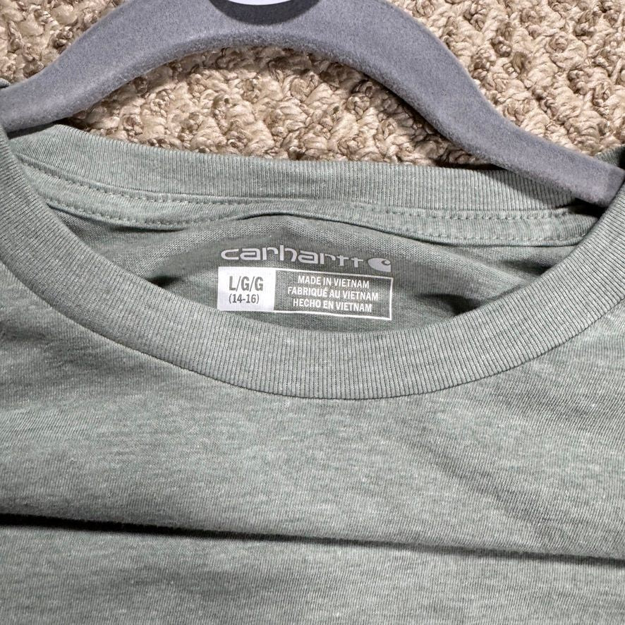 Carhartt Boys T-Shirt L 14-16 Green Pocket Adventure Tested Deer Short Sleeve