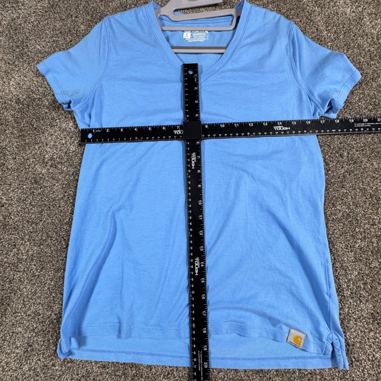 Carhartt Womens T-Shirt S Relaxed Fit V-Neck Short Sleeve Blue Cotton Blend