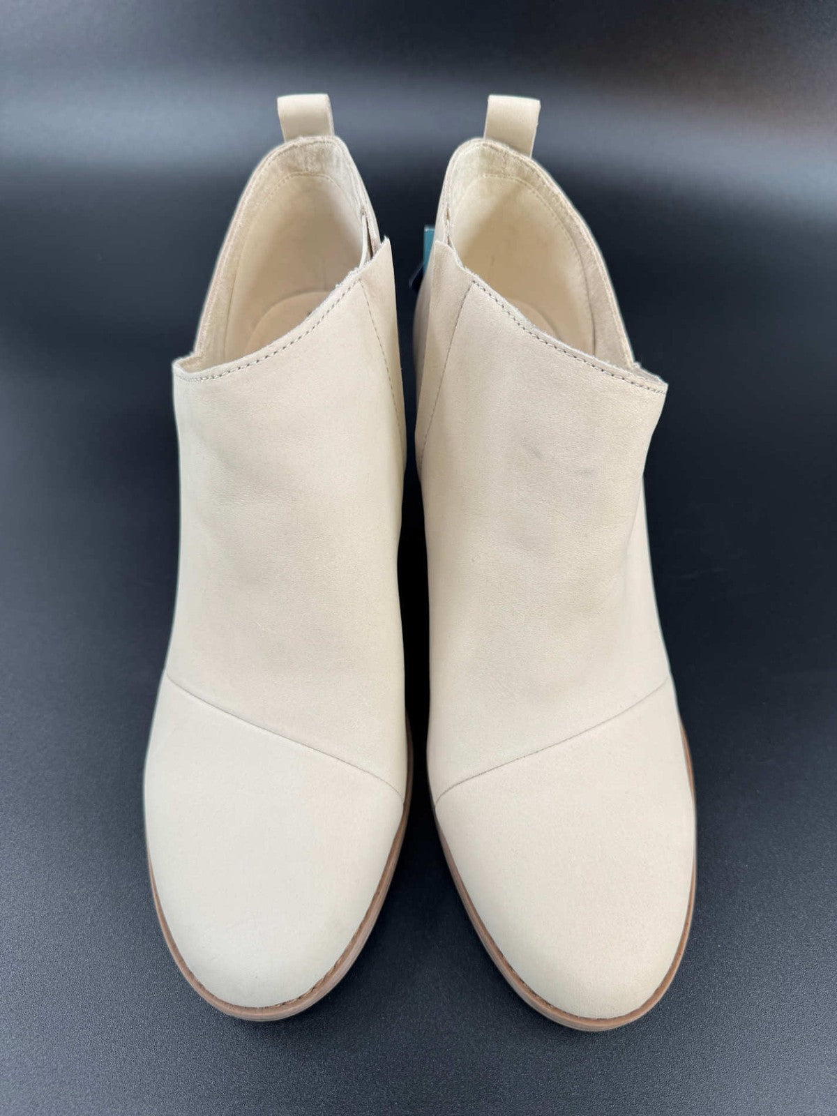 TOMS Womens Marta Ankle Boots Booties Size 10 Beige Leather Wedge Heel w/Stains