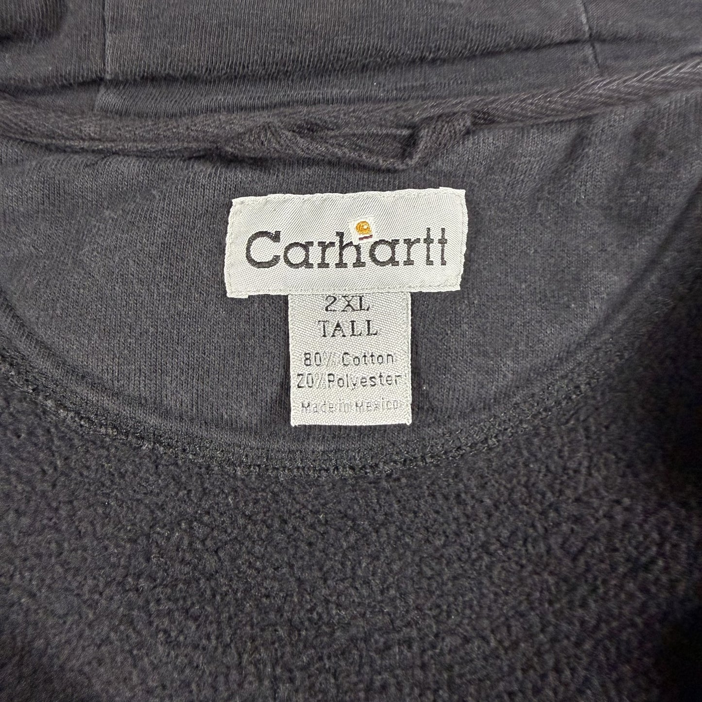 Carhartt Mens Full Zip Hoodie 2XL Tall Black Faded Workwear Sweatshirt STAINED
