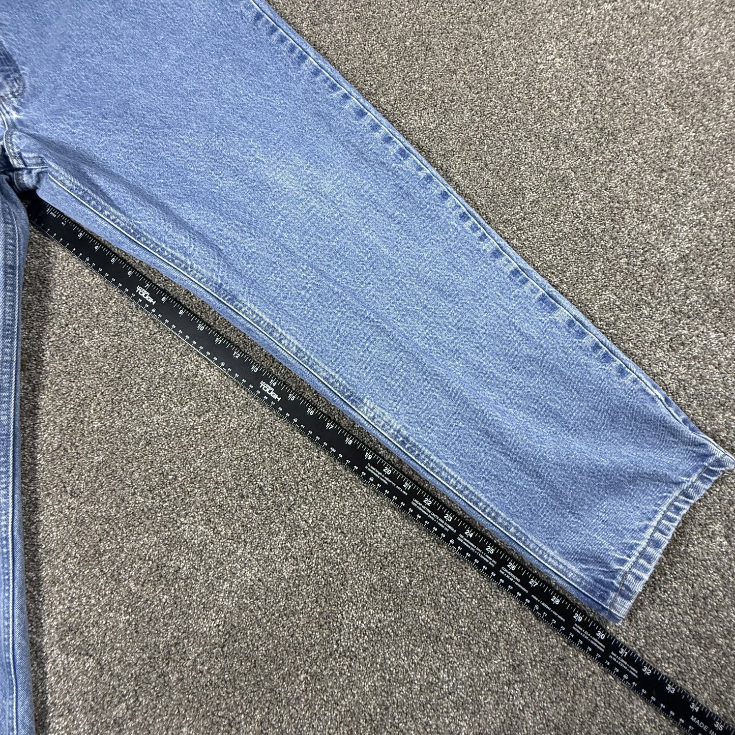 Carhartt Mens Jeans 44x32 B17 Light Blue Wash Relaxed Fit Leather Patch