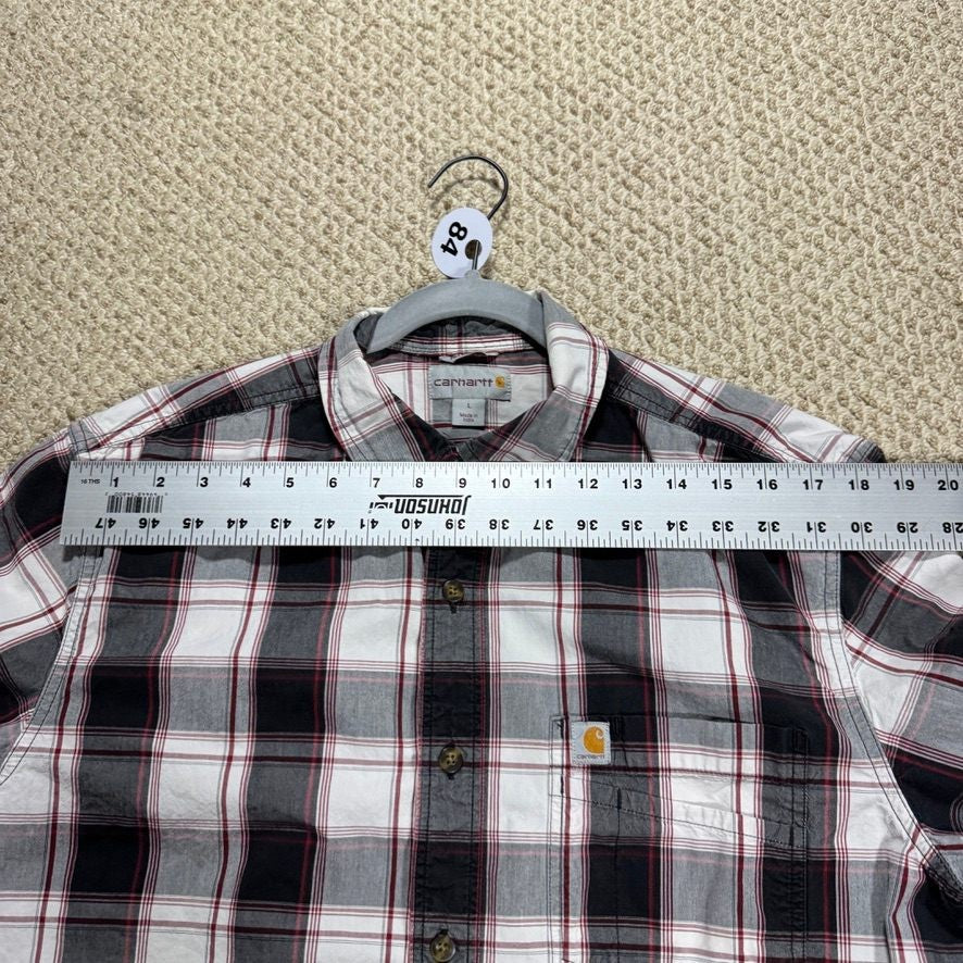 Carhartt Mens L Short Sleeve Button Up Shirt White Red Black Plaid Relaxed Fit