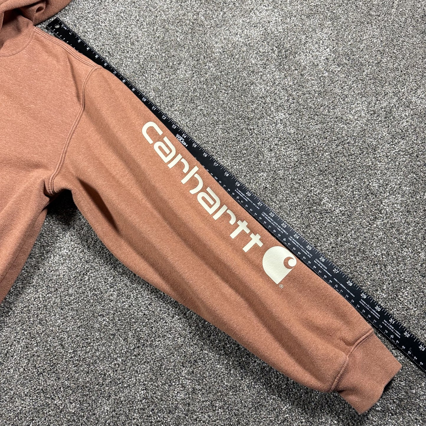 Carhartt Mens Loose Fit Hoodie Sweatshirt Size M Burnt Orange Spellout STAINS
