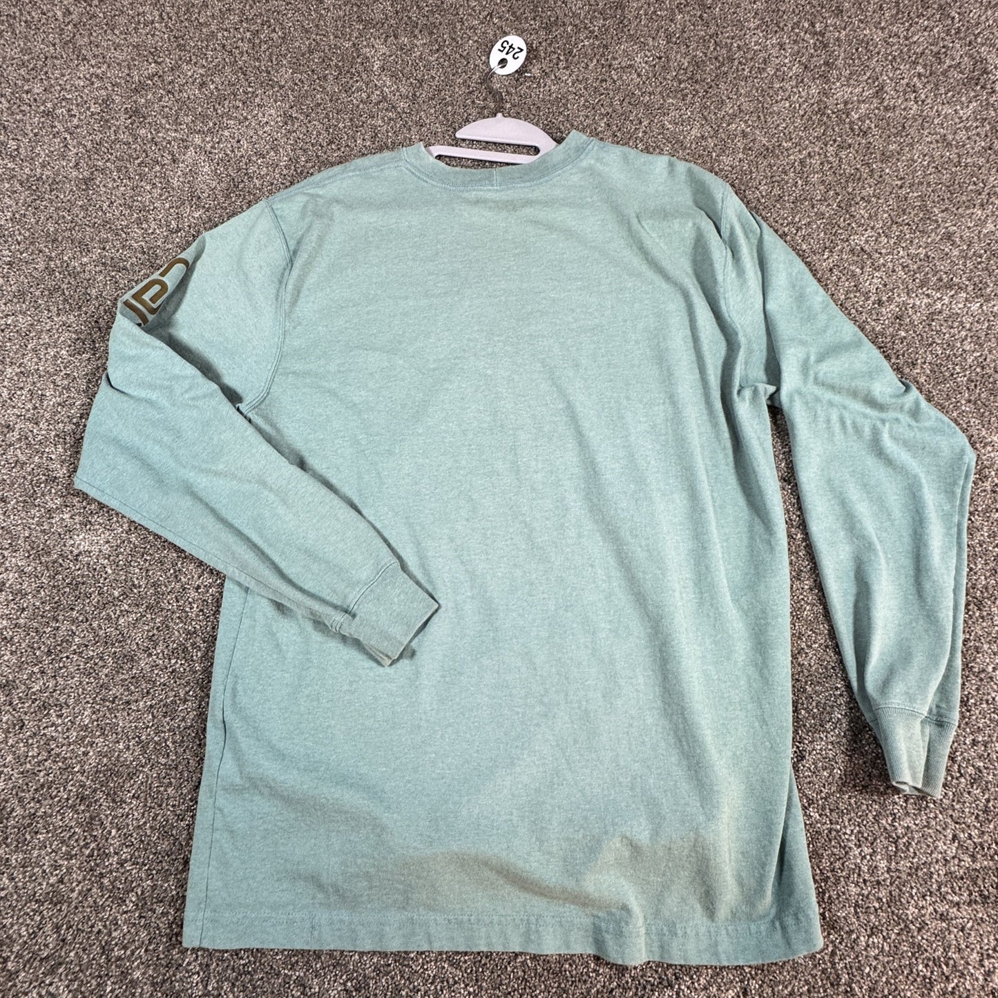 Carhartt Mens Long Sleeve T-Shirt M Loose Fit Teal Logo Work Shirt Spellout