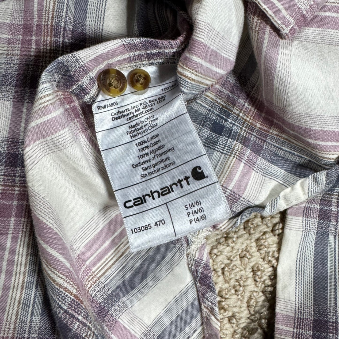 Carhartt Womens Plaid Flannel Shirt Size S Button Up Long Sleeve Pink Gray