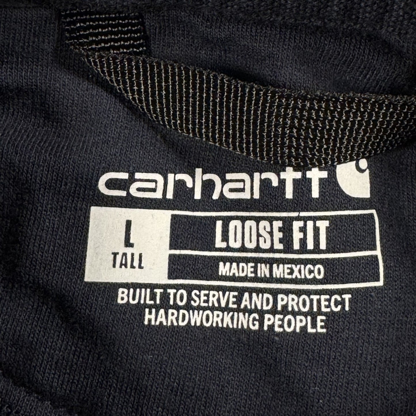 Carhartt Mens Hoodie Pullover L Tall Loose Fit Navy Spellout Sweatshirt
