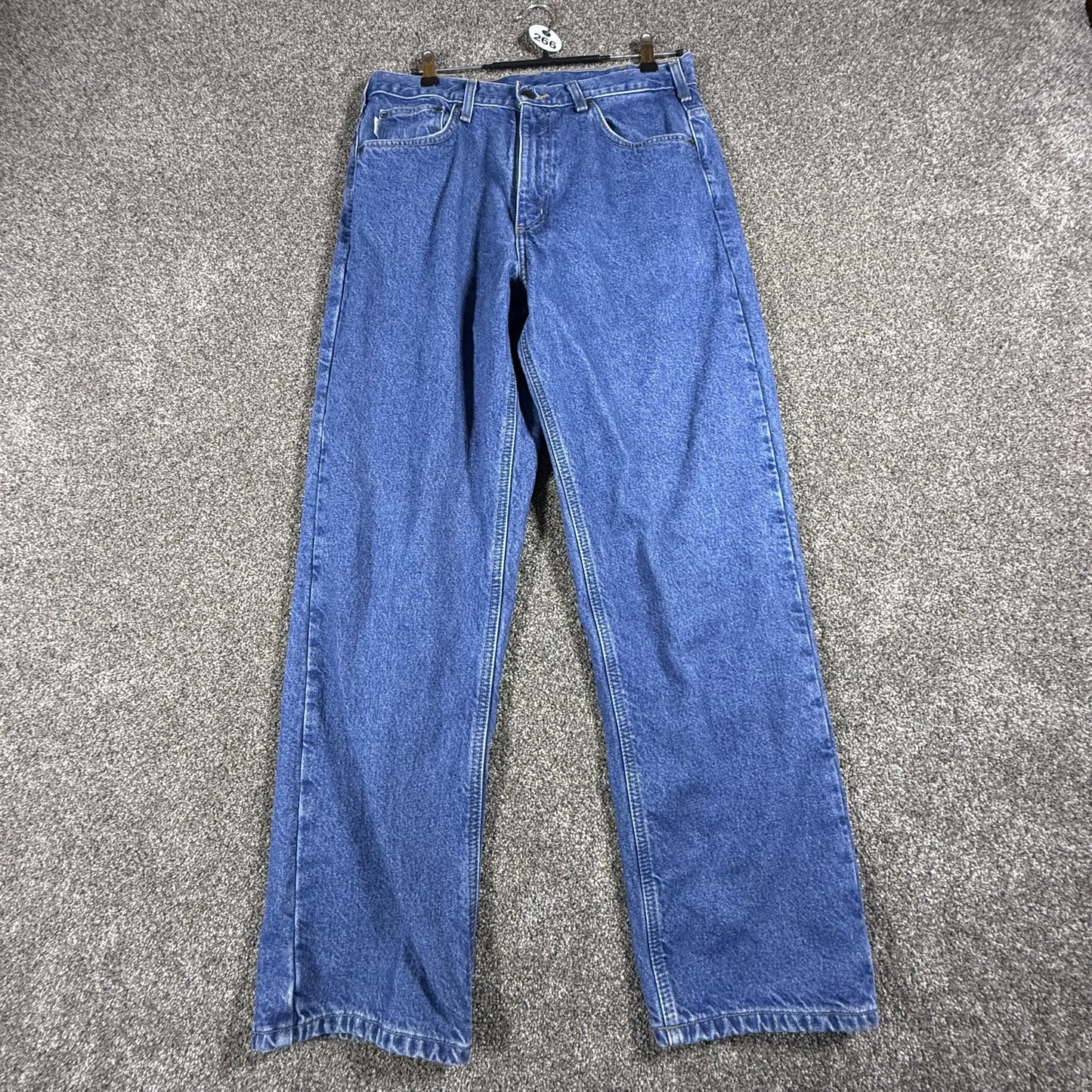 Carhartt Mens Jeans 34x32 Blue Flannel Lined Denim Relaxed Fit Straight Leg