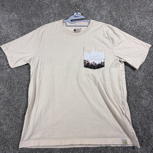 Carhartt Mens L Relaxed Fit Beige Short Sleeve Pocket Graphic T Shirt Forest