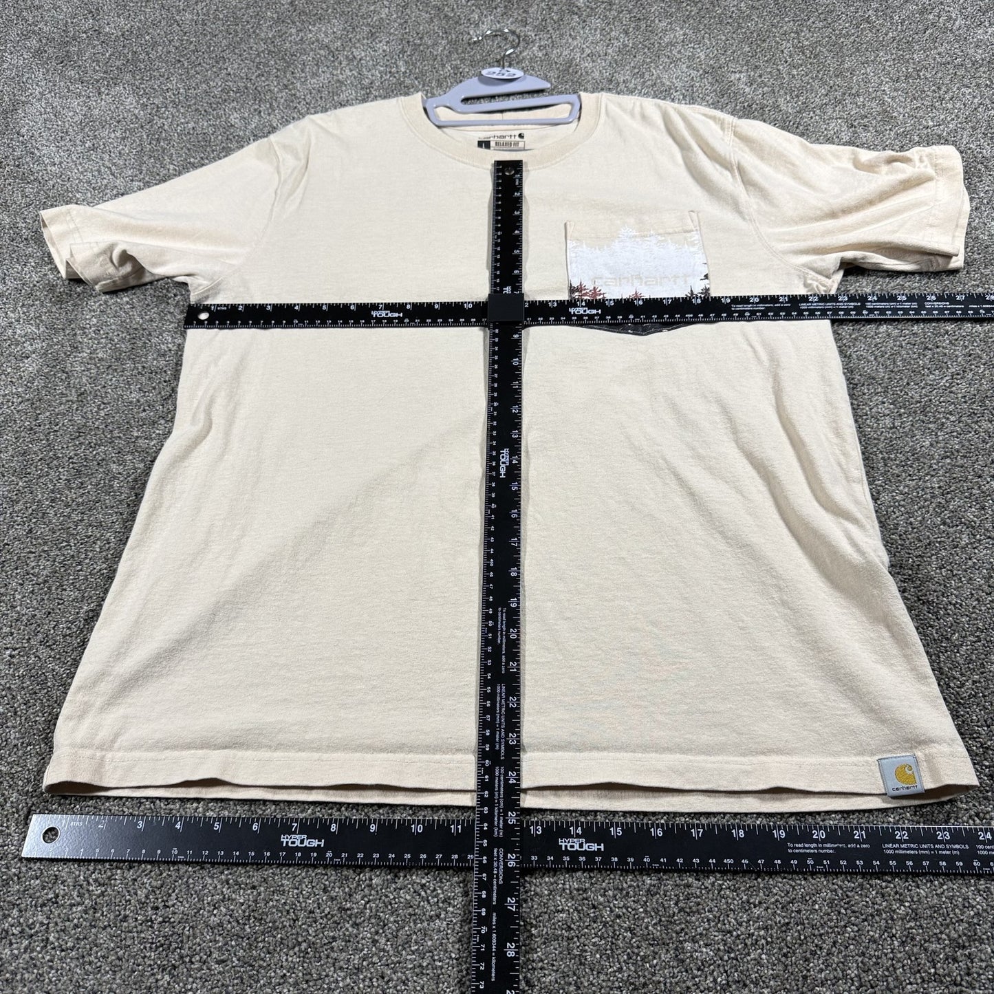 Carhartt Mens L Relaxed Fit Beige Short Sleeve Pocket Graphic T Shirt Forest