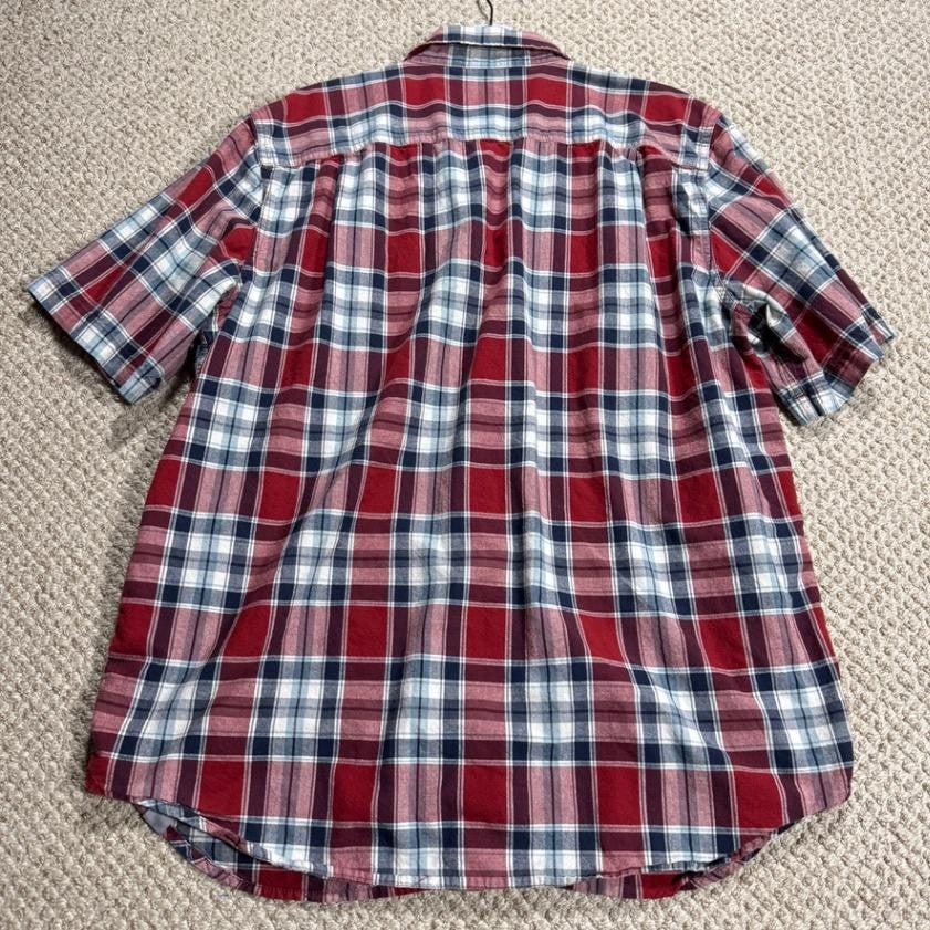 Carhartt Mens Relaxed Fit Plaid Button Up Shirt XL Red Blue Short Sleeve