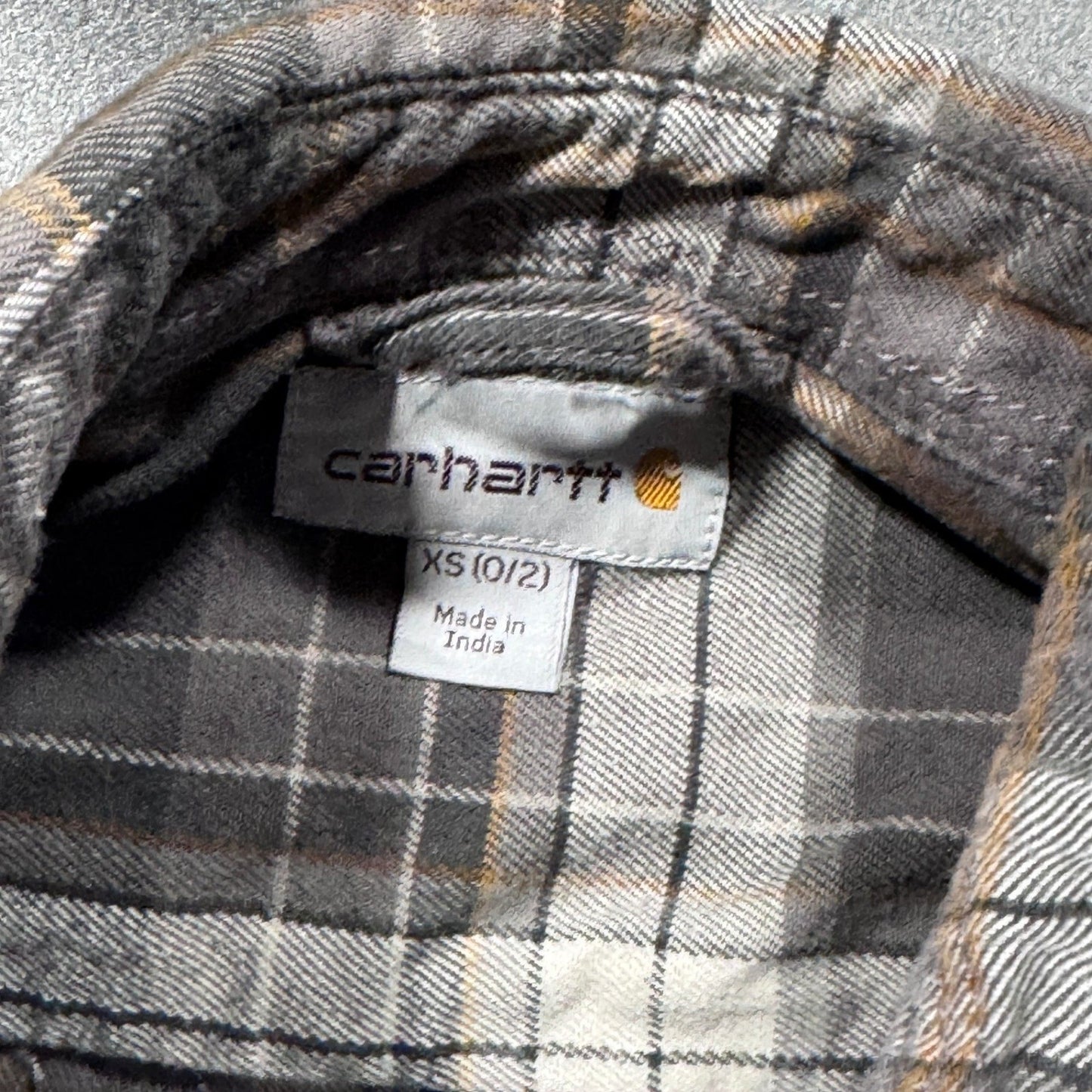 Carhartt Womens XS Long Sleeve Flannel Shirt Gray Plaid Button Up Workwear