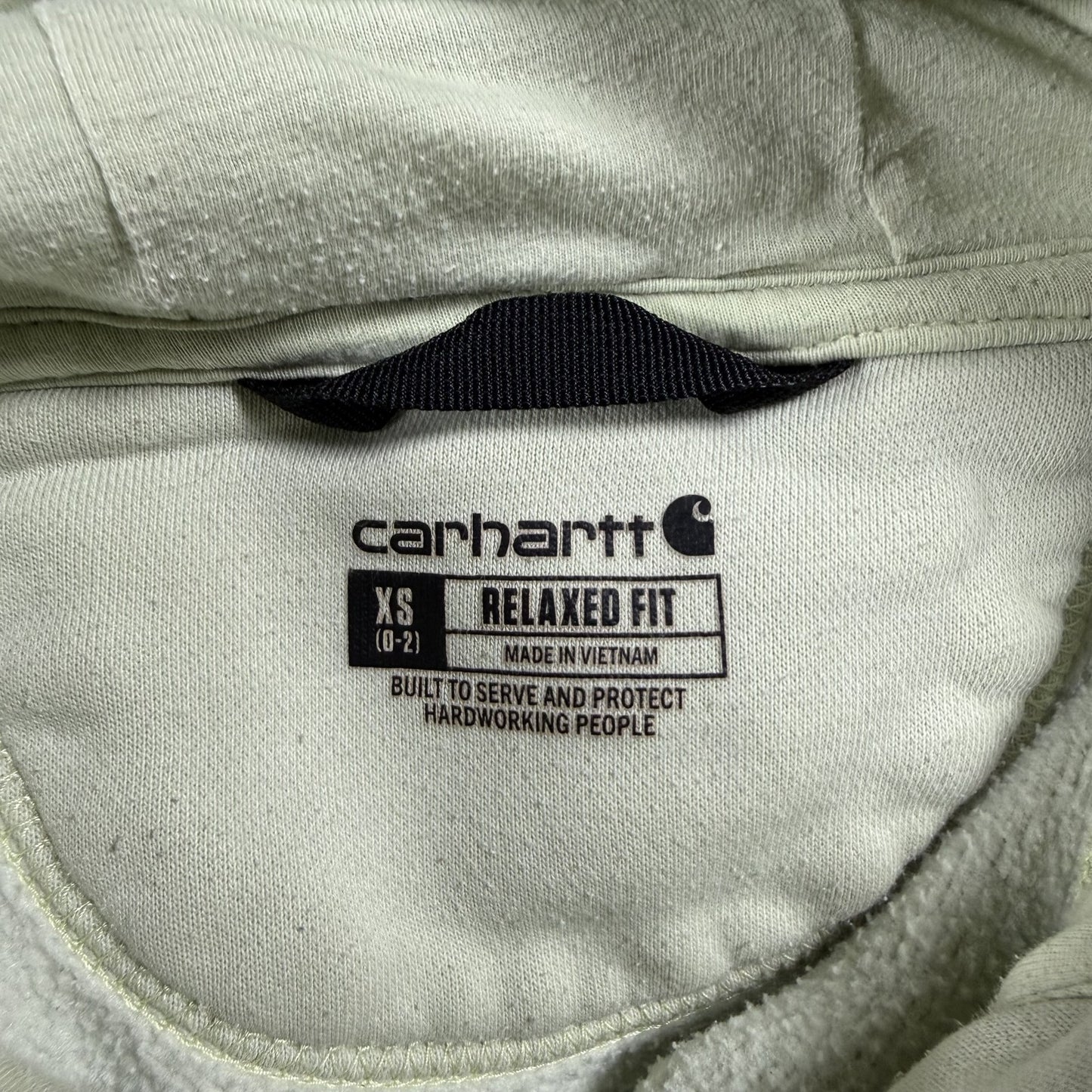 Carhartt Womens Hoodie Clarksburg XS Light Green Pullover Spellout Stains