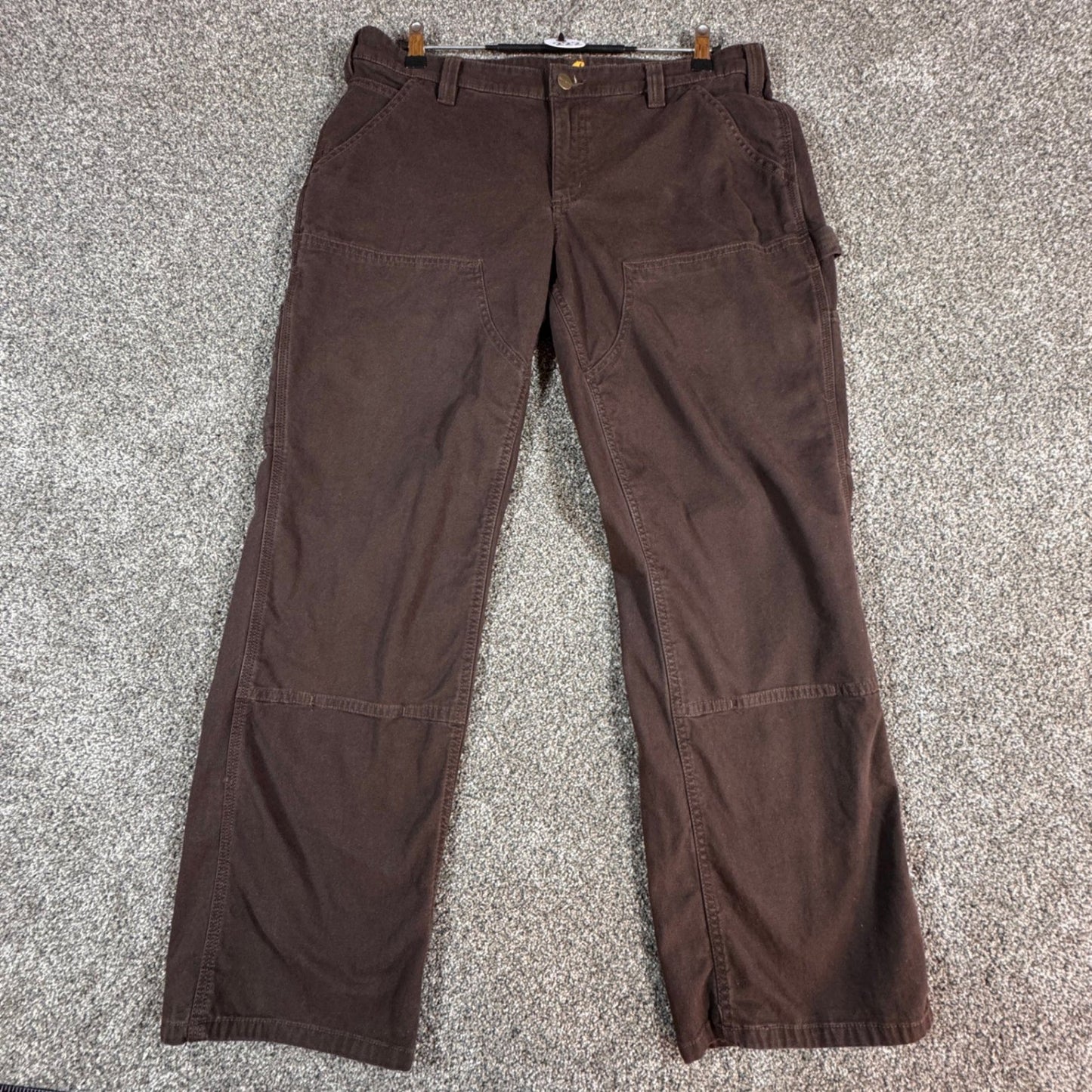 Carhartt Womens Work Pants Size 14 Short Brown Canvas Double Knee Utility