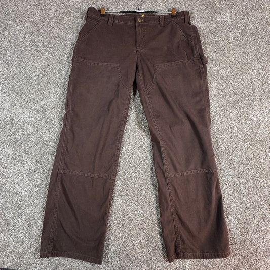 Carhartt Womens Work Pants Size 14 Short Brown Canvas Double Knee Utility
