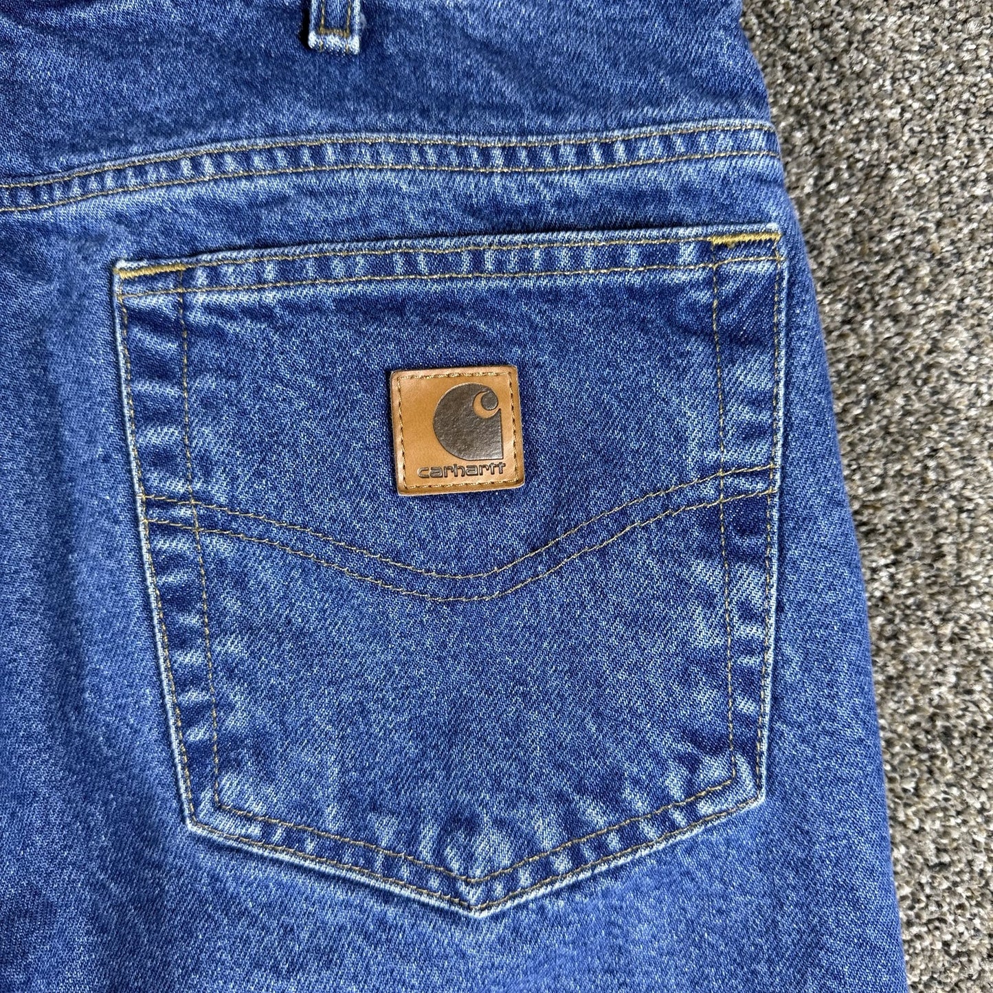 Carhartt Mens Jeans 34x32 Blue Flannel Lined Denim Relaxed Fit Straight Leg