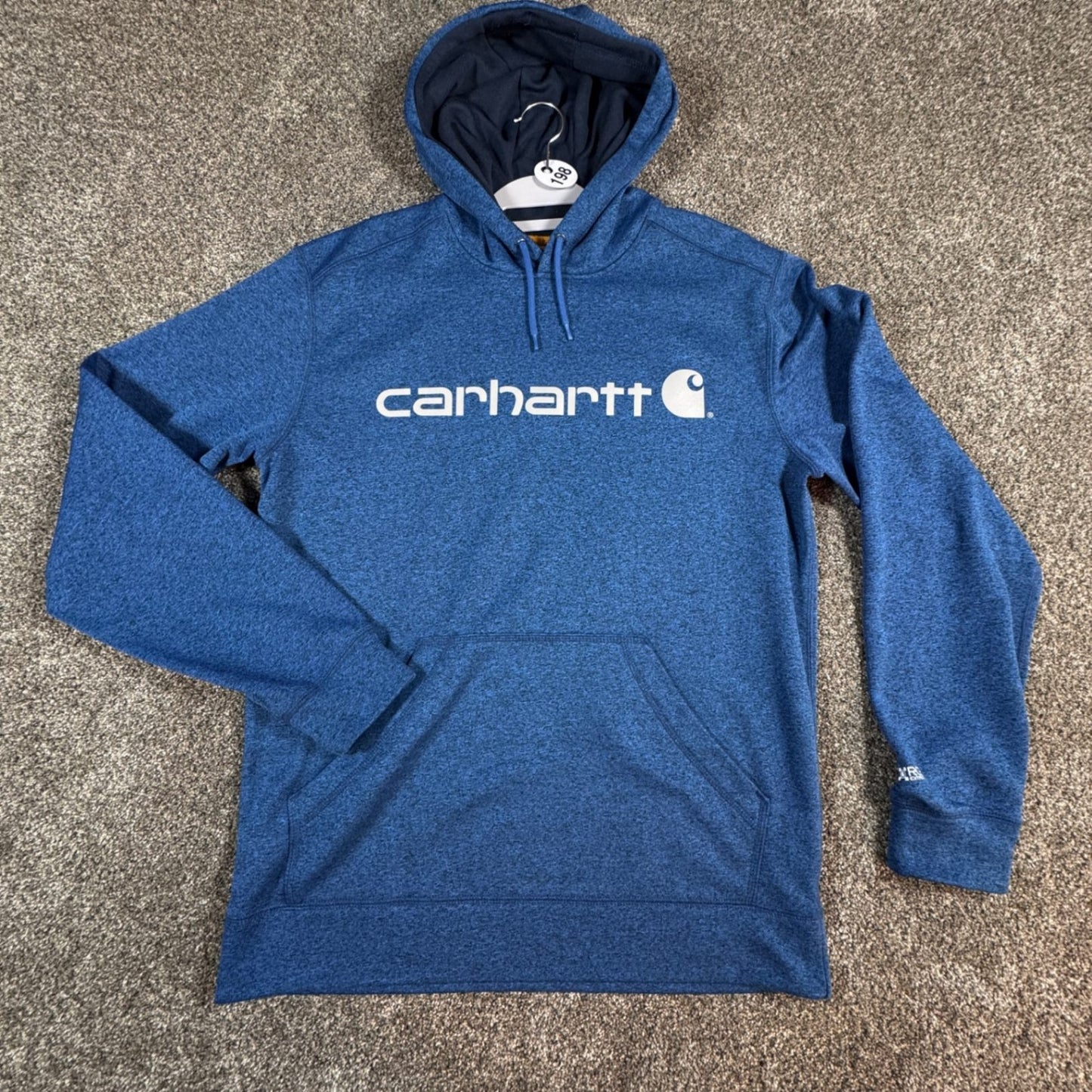 Carhartt Mens Force Hoodie M Blue Heather Relaxed Fit  Sweatshirt Spellout
