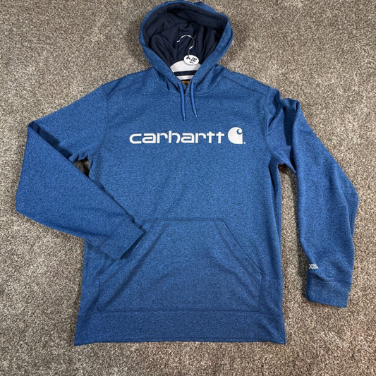 Carhartt Mens Force Hoodie M Blue Heather Relaxed Fit  Sweatshirt Spellout