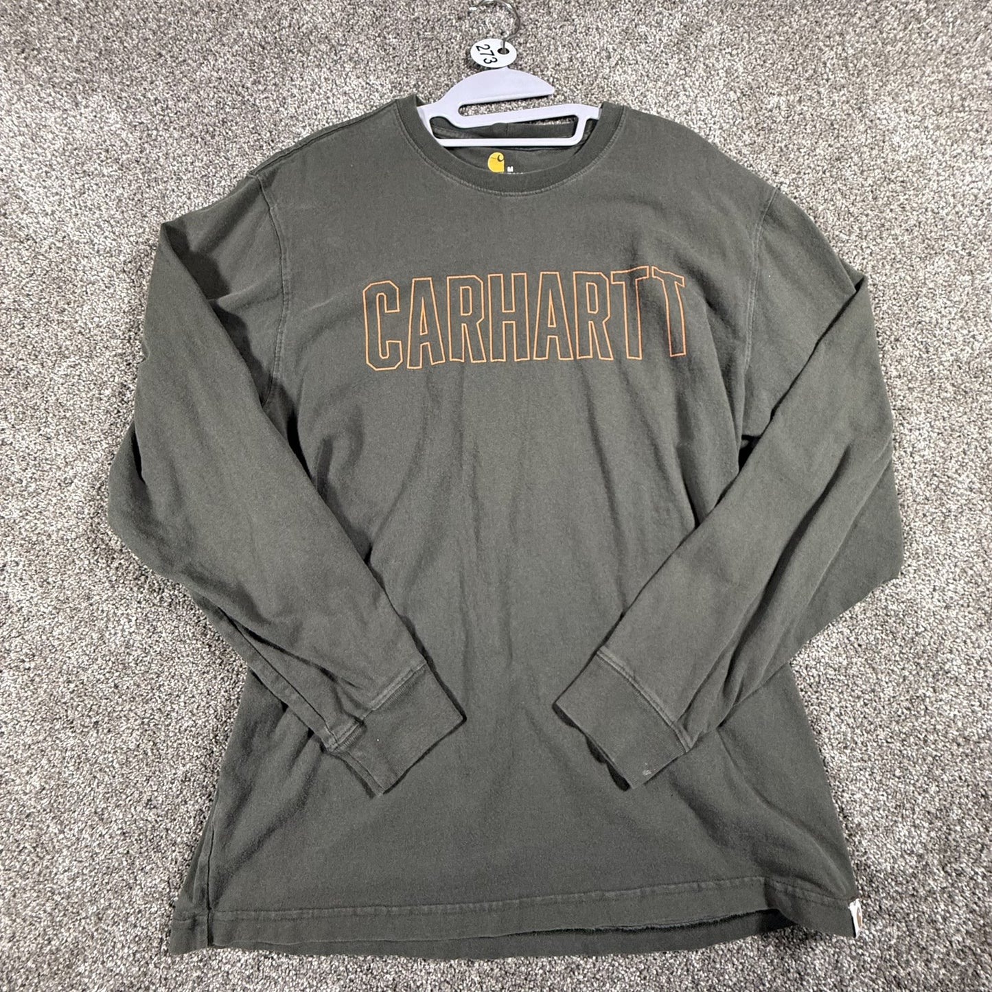 Carhartt Mens Long Sleeve T-Shirt Size M Green Original Fit Graphic Logo