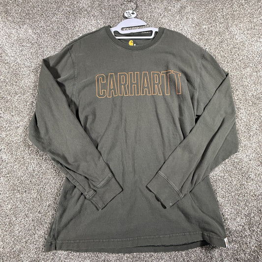Carhartt Mens Long Sleeve T-Shirt Size M Green Original Fit Graphic Logo