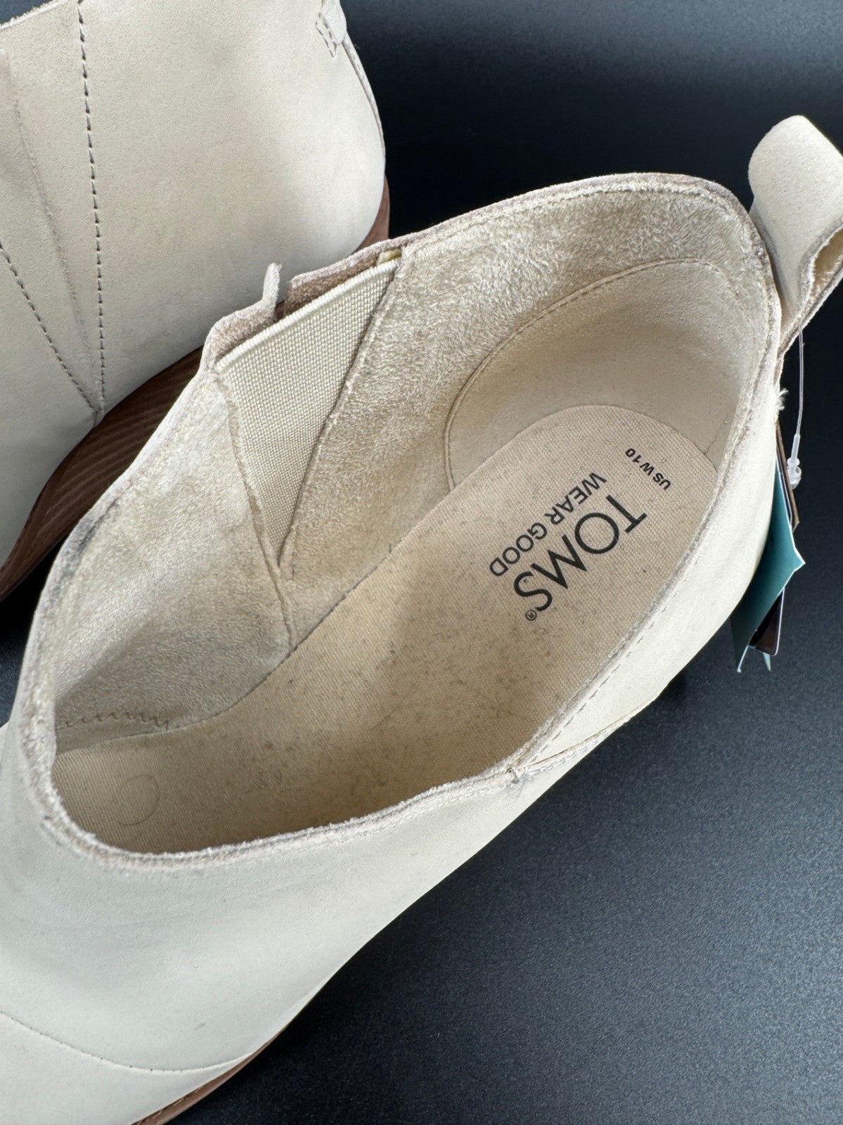 TOMS Womens Marta Ankle Boots Booties Size 10 Beige Leather Wedge Heel w/Stains