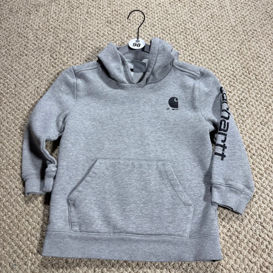 Carhartt Boys/Girls Hoodie Pullover Sweatshirt 7 Gray Logo Long Sleeve Hooded