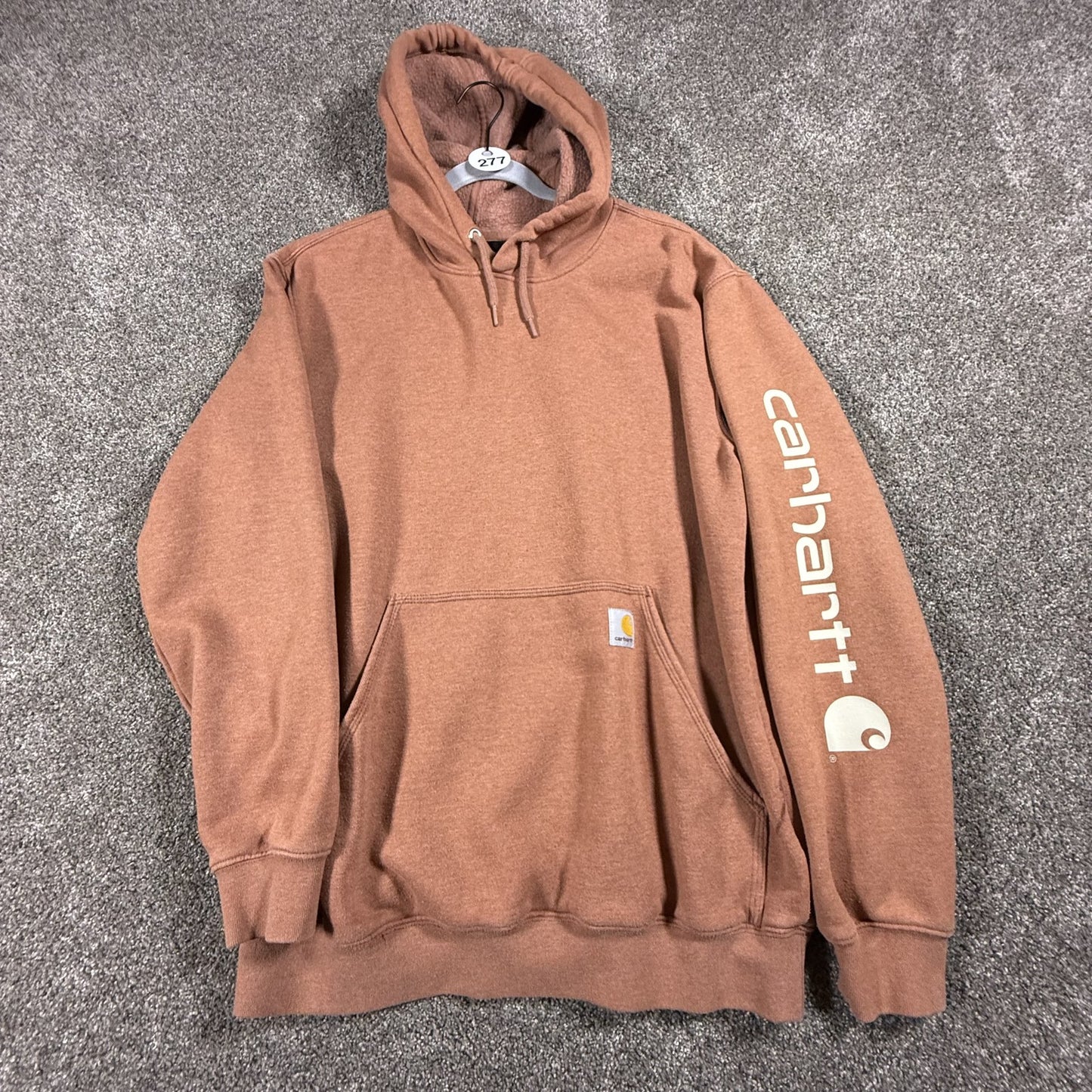 Carhartt Mens Loose Fit Hoodie Sweatshirt Size M Burnt Orange Spellout STAINS