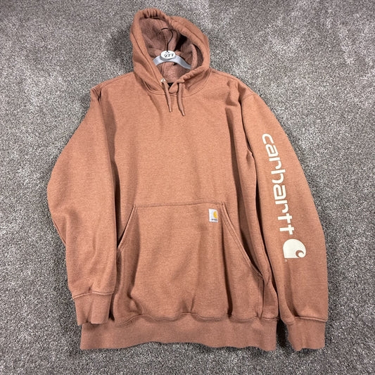 Carhartt Mens Loose Fit Hoodie Sweatshirt Size M Burnt Orange Spellout STAINS