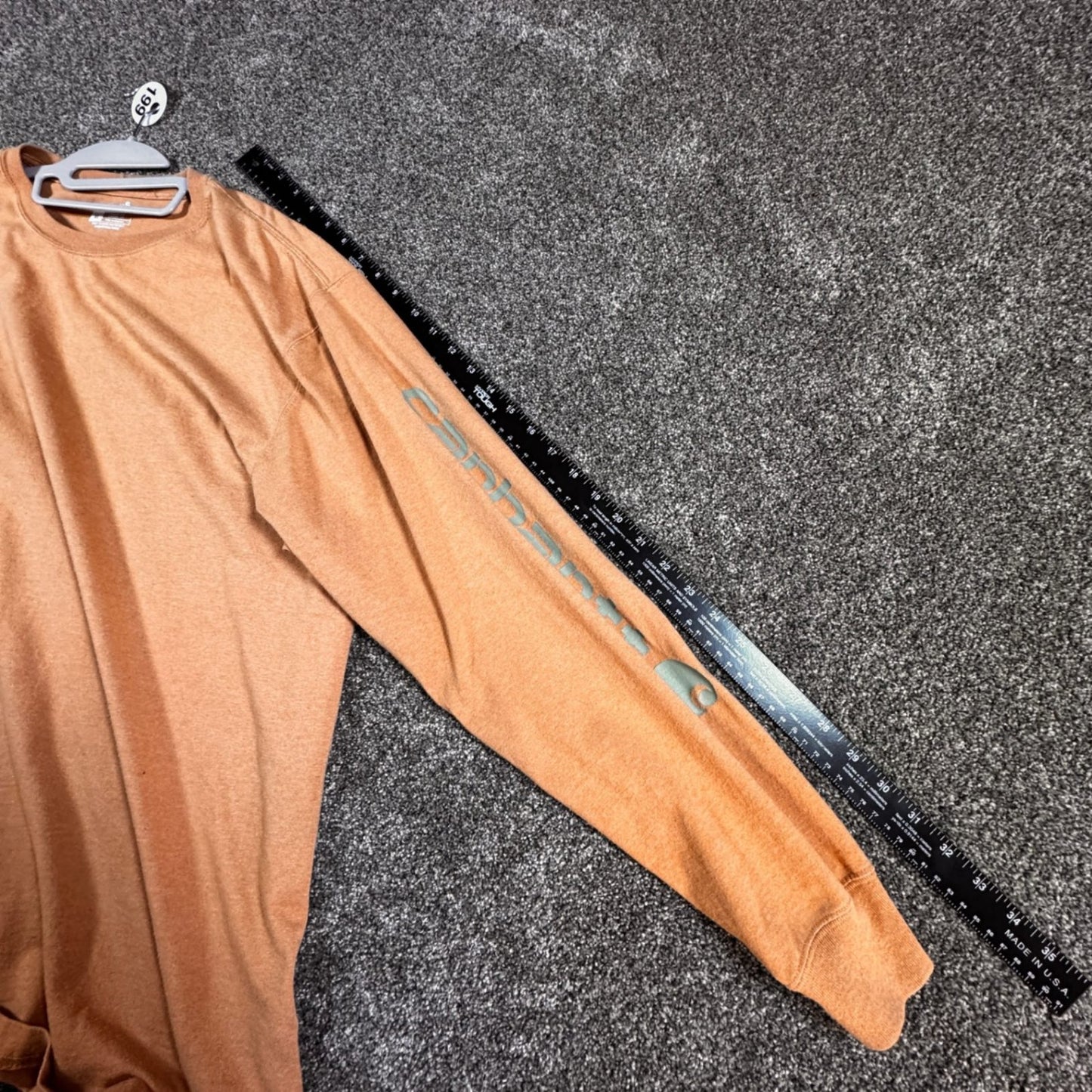 Carhartt Mens Long Sleeve T-Shirt XL Orange Loose Fit Spellout Workwear K231