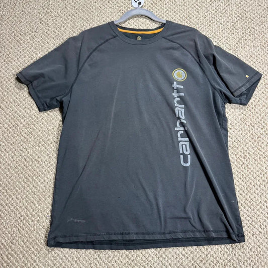Carhartt Mens T-Shirt L Gray Short Sleeve Relaxed Fit Spellout Logo w/Stains