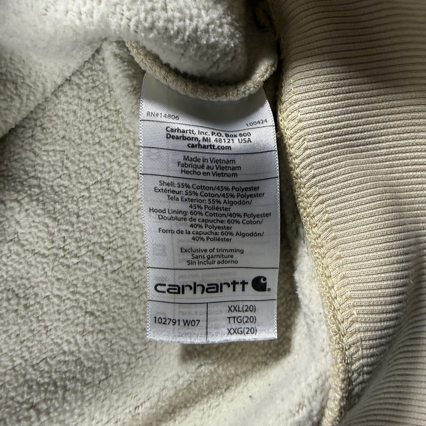 Carhartt Womens Clarksburg Hoodie Relaxed Fit XXL 20 Cream Sweatshirt Spellout