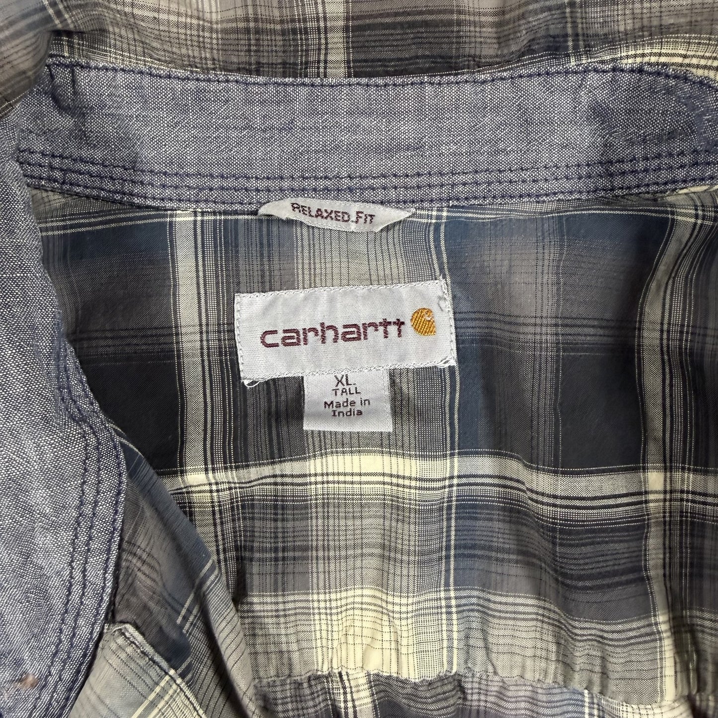 Carhartt Mens Relaxed Fit Long Sleeve Button Up Shirt XL Tall Blue Plaid