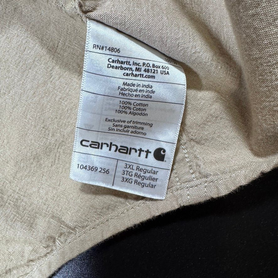 Carhartt Mens Original Fit Work Shirt 3XL Tan Short Sleeve Button Up Cotton