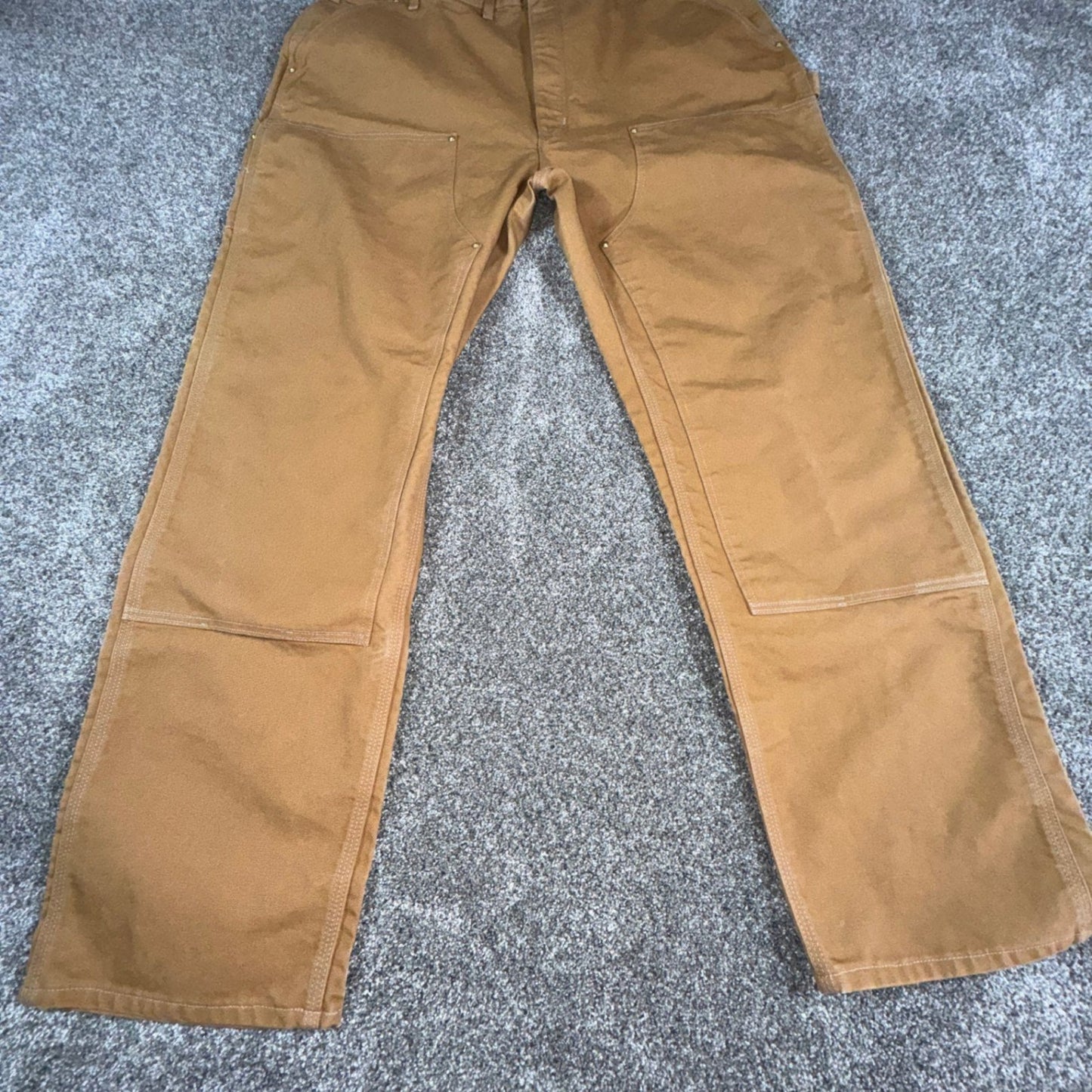 Carhartt Mens B01 Double Knee Work Pants Dungaree Fit 44x34 Brown Cotton Duck