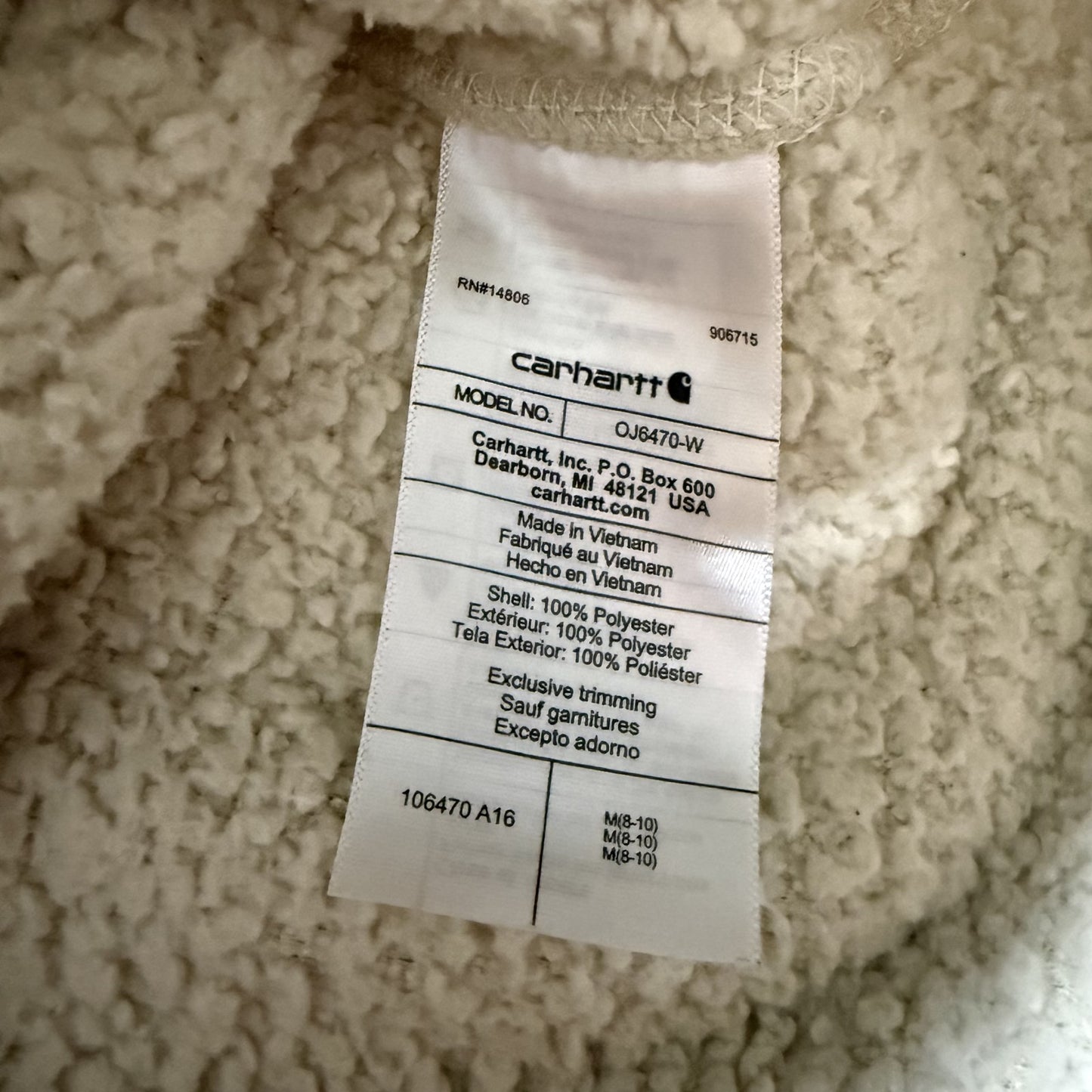 Carhartt Womens M 8-10 Cream Sherpa Fleece Quarter Zip Pullover Loose Fit