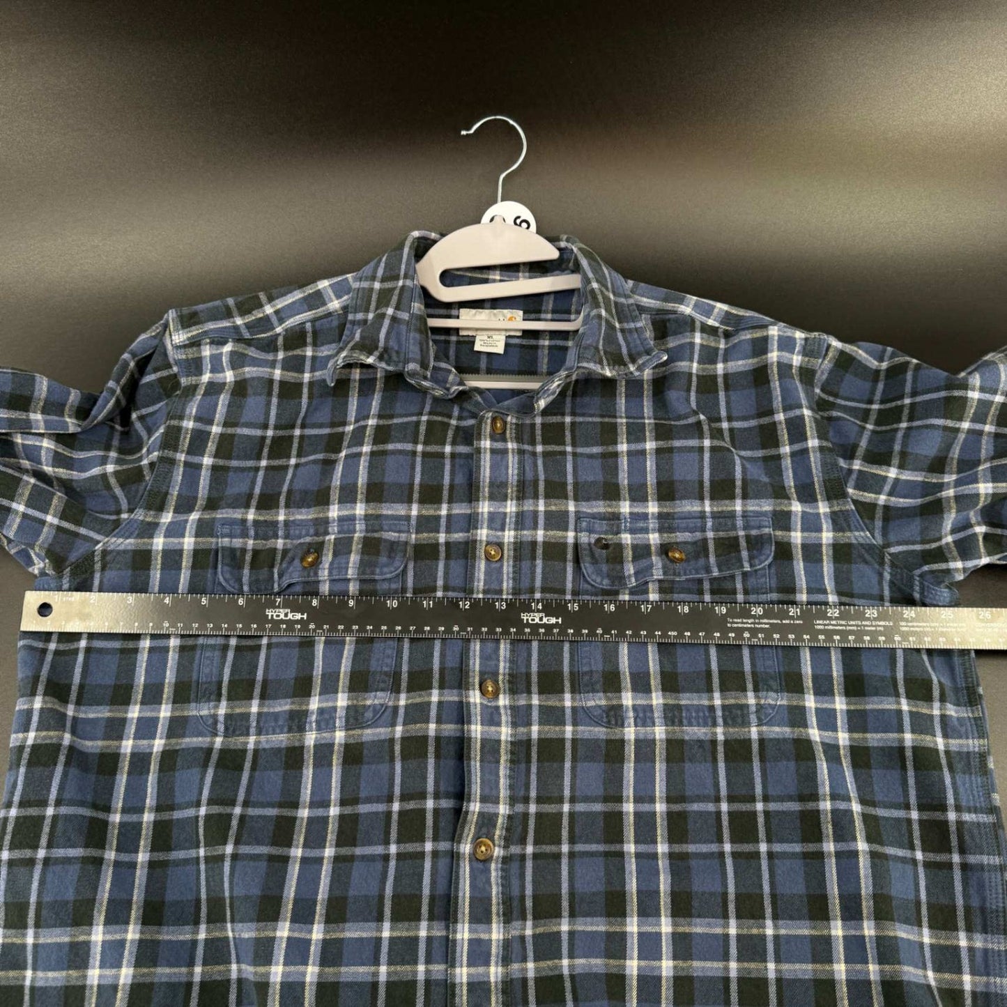 Carhartt Mens Flannel Shirt XL Blue Plaid Button Up Long Sleeve Cotton