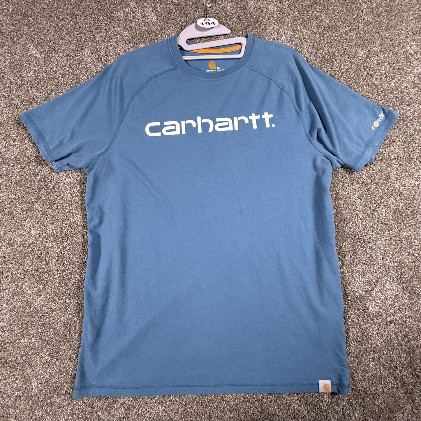 Carhartt Mens Force Workwear T-Shirt Size M Blue Relaxed Fit Graphic Logo