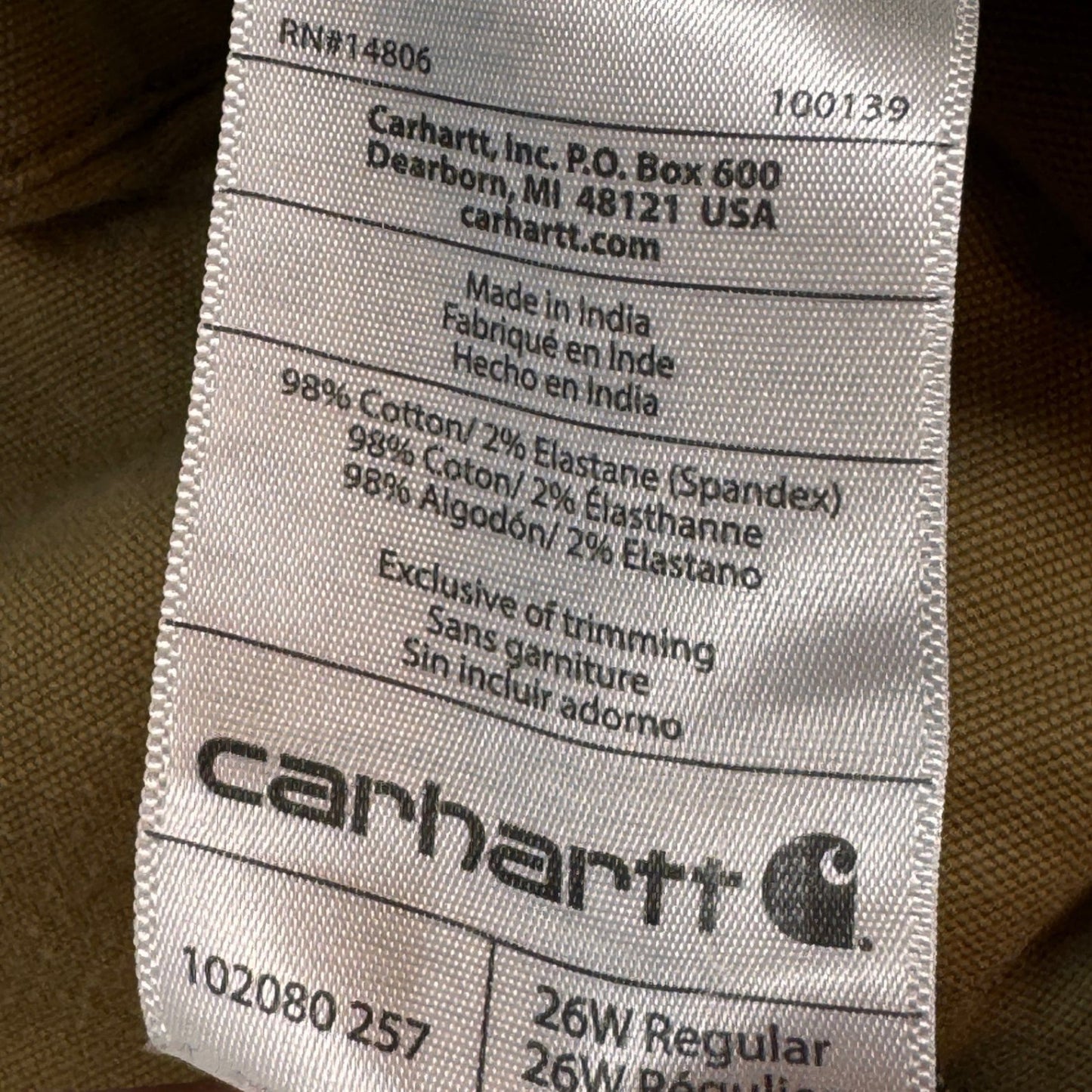 Carhartt Womens Crawford Work Pants Size 26W Tan Original Fit Carpenter