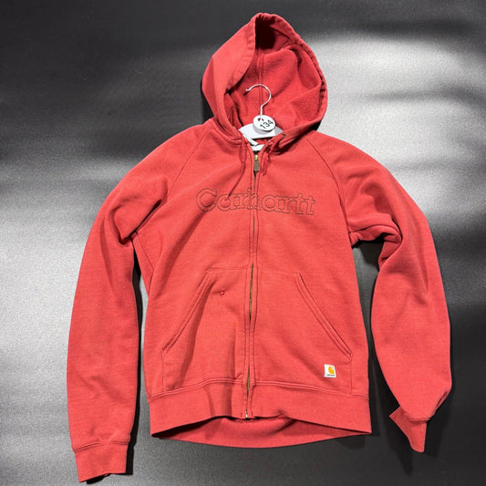 Carhartt Womens Size S Full Zip Hoodie Y2K Sweatshirt Berry Red Spellout