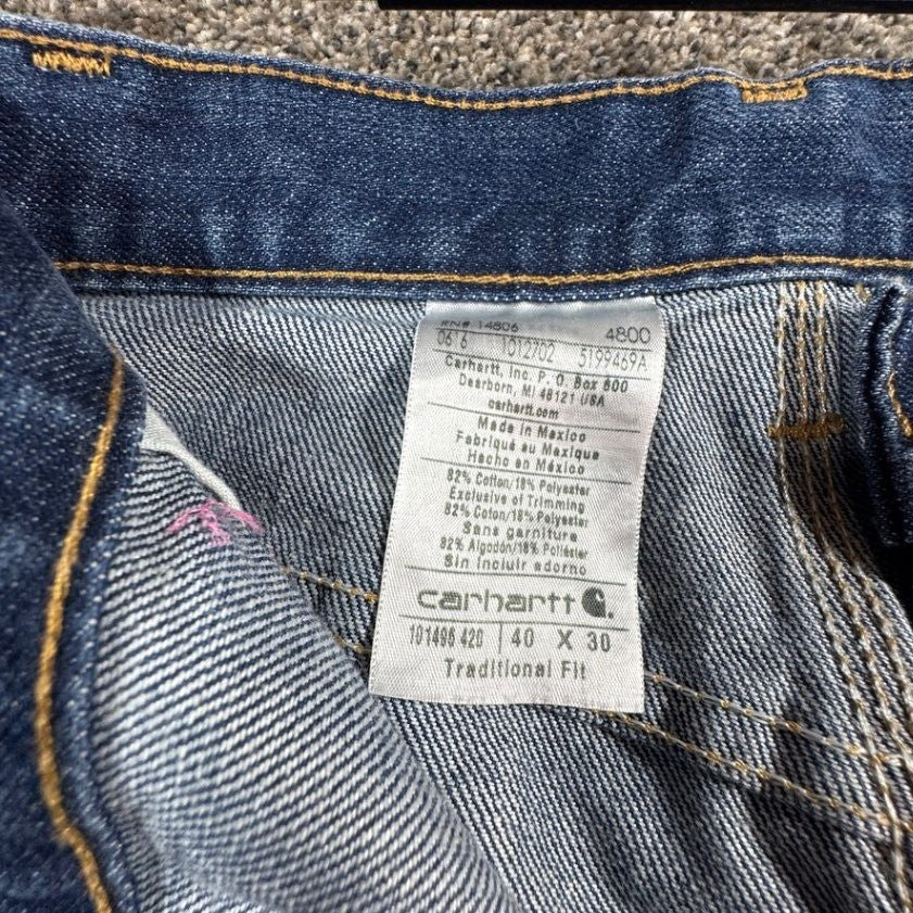 Carhartt Mens Jeans Size 40x30 Traditional Fit Blue Denim Work Pants