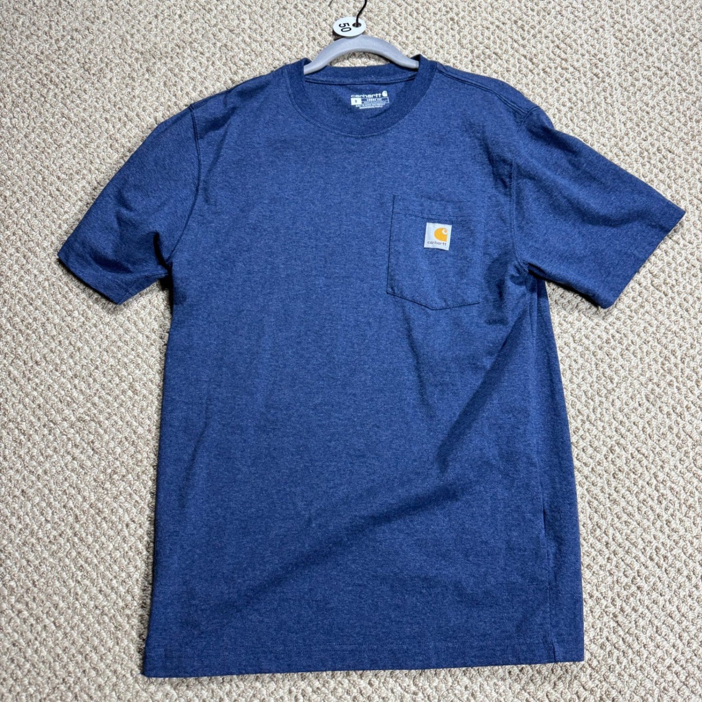 Carhartt Mens K87 Workwear Pocket T-Shirt Size S Blue Loose Fit Heather
