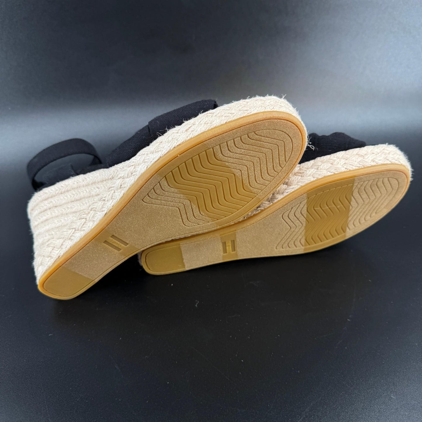 Toms Womens Wedge Sandals Espadrille Size 10 Black Ankle Strap Open Toe