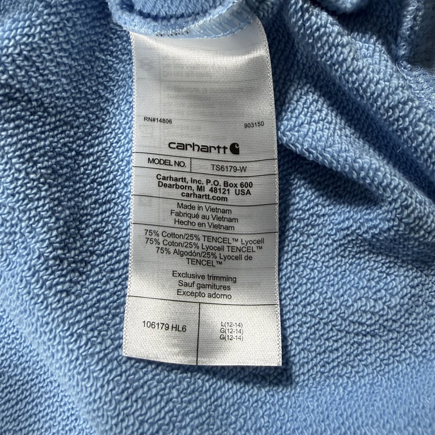 Carhartt Womens Crewneck Sweatshirt L Light Blue Tencel Fiber Relaxed Fit