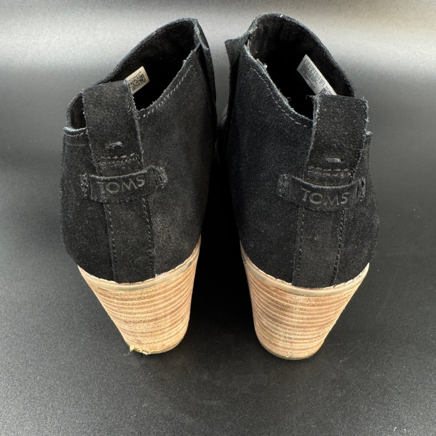 TOMS Womens Marta Wedge Ankle Boots Size 10 Black Suede Slip On Booties Shoes