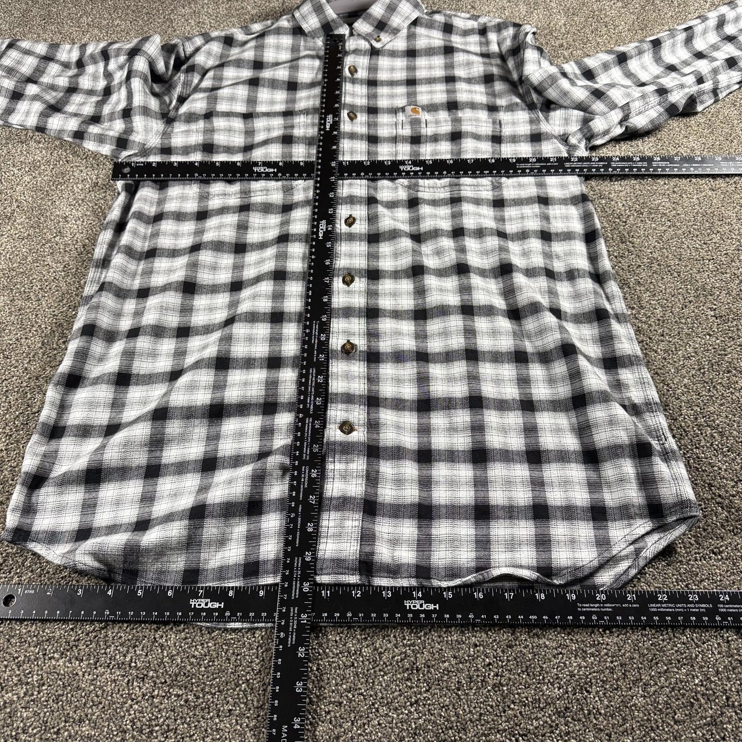 Carhartt Mens Flannel Shirt L Tall Black White Plaid Button Up Relaxed Fit