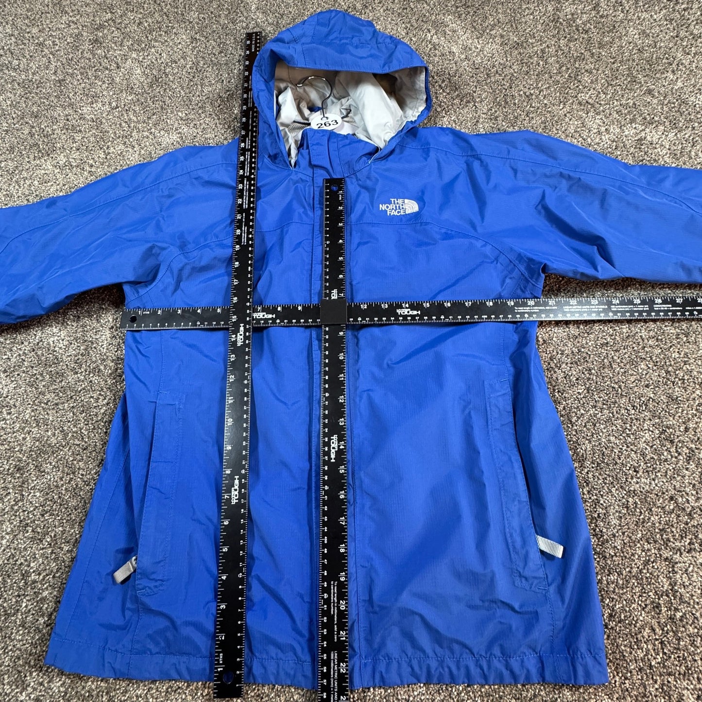 The North Face Boys Hyvent Jacket XL Blue Hooded Windbreaker Waterproof