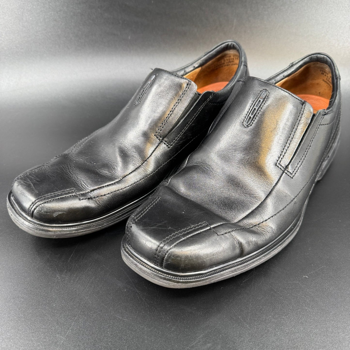 Clarks Mens Structured Un Sheridan Square Toe Size 13W Black Leather Dress Shoes